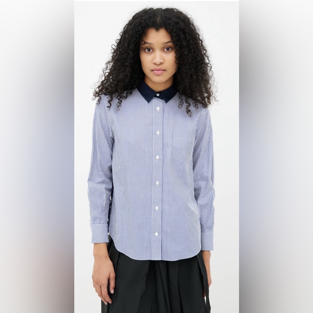 Sacai Luck Embroidery Lace & Blue White Stripes Shirt NWOT